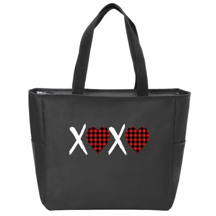 XOXO Plaid Pattern Love Heart Zip Tote Bag