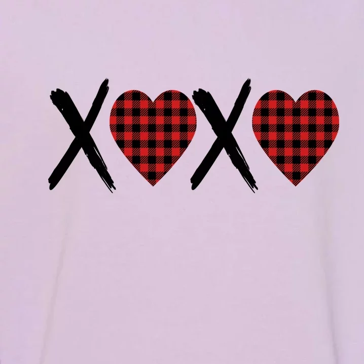 XOXO Plaid Pattern Love Heart Garment-Dyed Sweatshirt