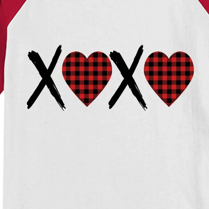 XOXO Plaid Pattern Love Heart Kids Colorblock Raglan Jersey