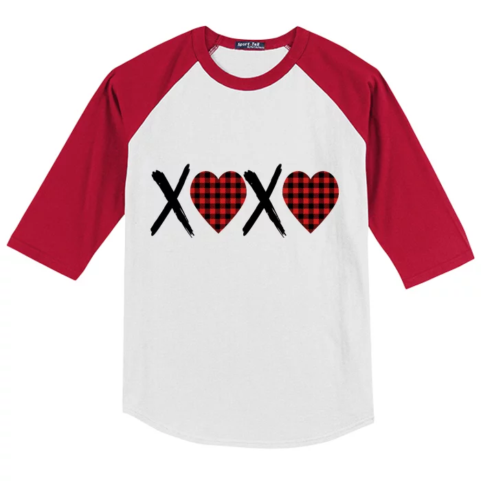 XOXO Plaid Pattern Love Heart Kids Colorblock Raglan Jersey