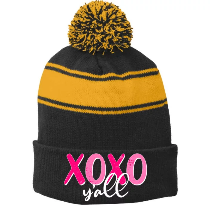 XOXO Y'all Valentines Day Stripe Pom Pom Beanie