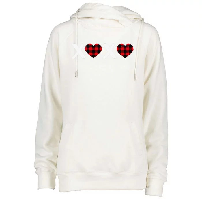 XOXO Plaid Heart Print Graphic Womens Valentine's Day Womens Funnel Neck Pullover Hood