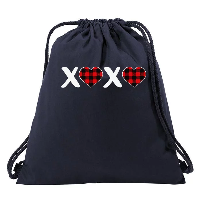 XOXO Plaid Heart Print Graphic Womens Valentine's Day Drawstring Bag