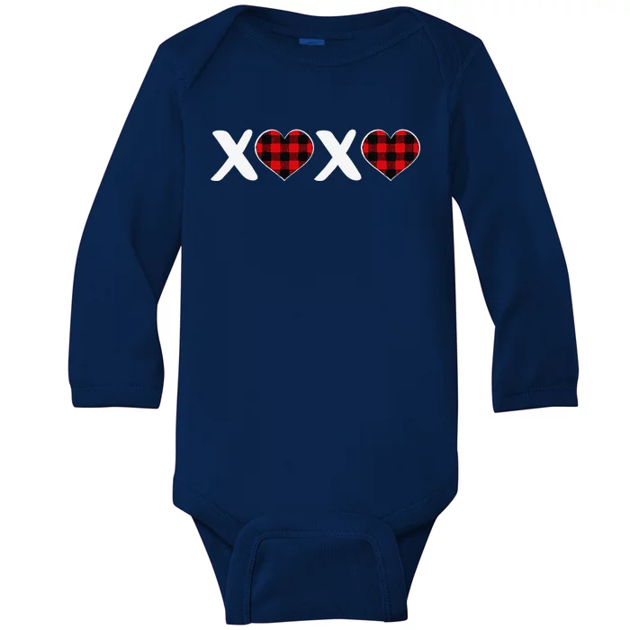 XOXO Plaid Heart Print Graphic Womens Valentine's Day Baby Long Sleeve Bodysuit