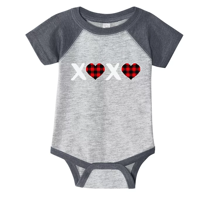 XOXO Plaid Heart Print Graphic Womens Valentine's Day Infant Baby Jersey Bodysuit