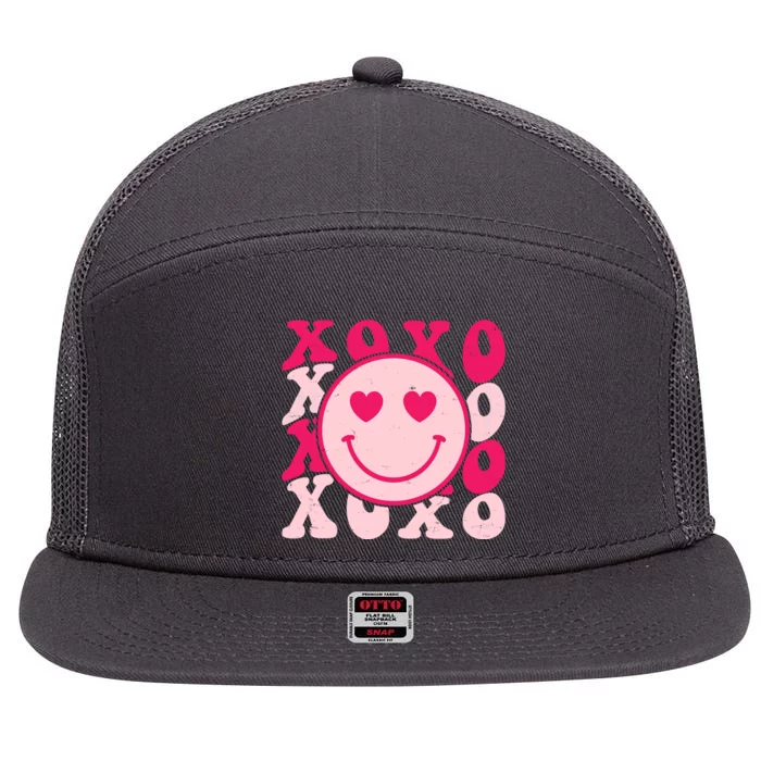 Xoxo Retro Groovy Valentines Day Smile 7 Panel Mesh Trucker Snapback Hat