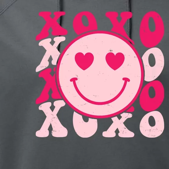 Xoxo Retro Groovy Valentines Day Smile Performance Fleece Hoodie