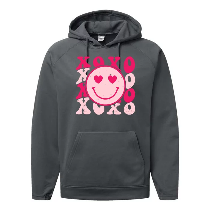 Xoxo Retro Groovy Valentines Day Smile Performance Fleece Hoodie