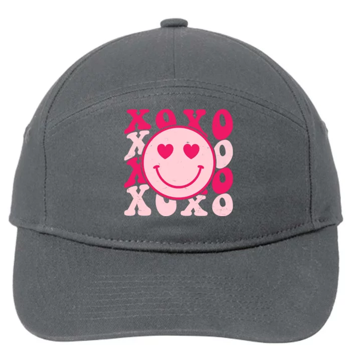 Xoxo Retro Groovy Valentines Day Smile 7-Panel Snapback Hat