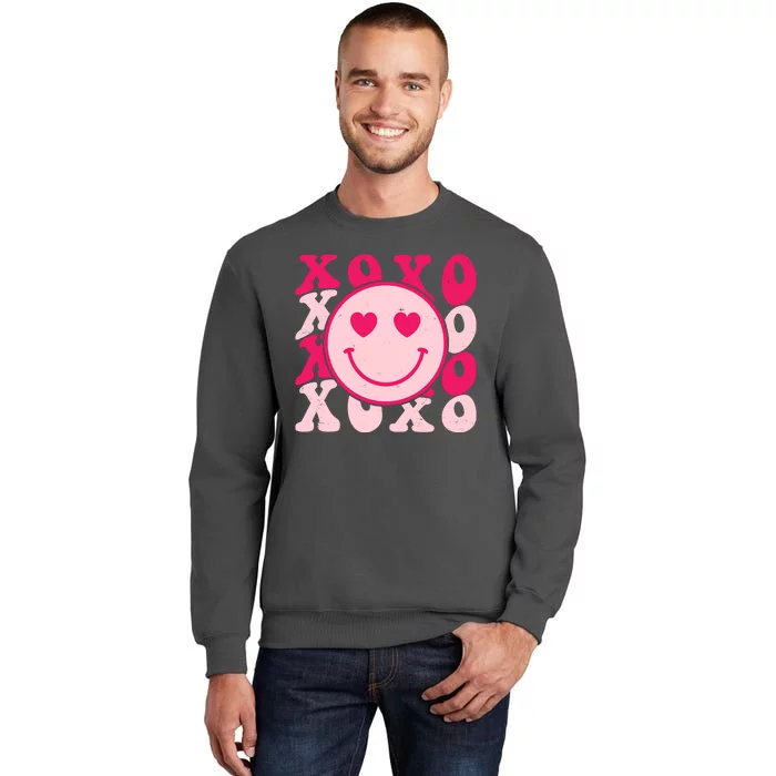 Xoxo Retro Groovy Valentines Day Smile Tall Sweatshirt