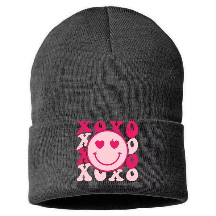 Xoxo Retro Groovy Valentines Day Smile Sustainable Knit Beanie