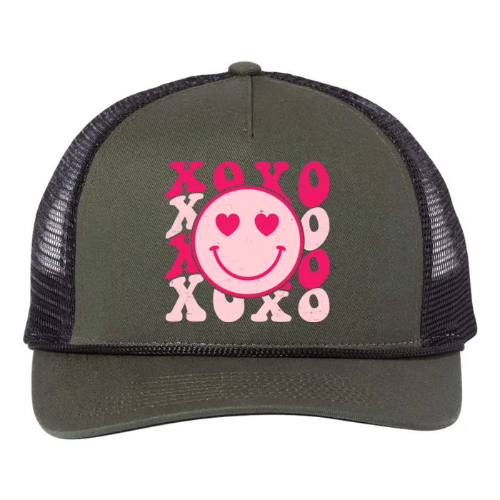 Xoxo Retro Groovy Valentines Day Smile Retro Rope Trucker Hat Cap