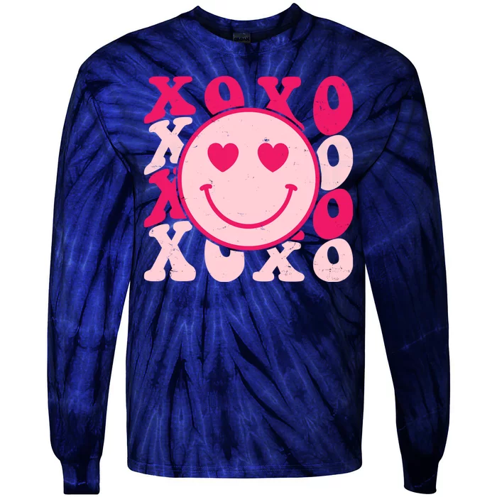 Xoxo Retro Groovy Valentines Day Smile Tie-Dye Long Sleeve Shirt