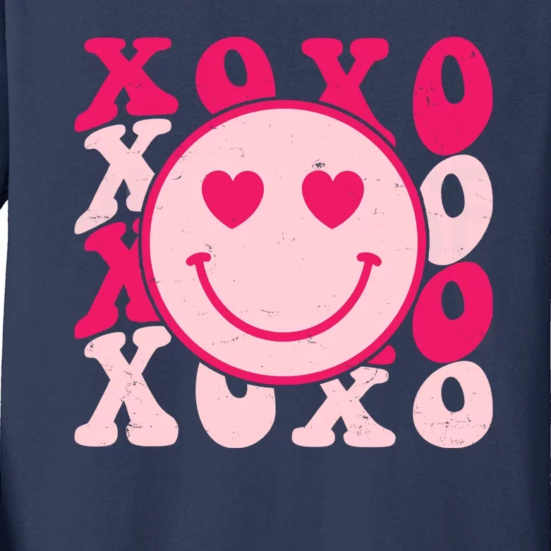 Xoxo Retro Groovy Valentines Day Smile Kids Long Sleeve Shirt