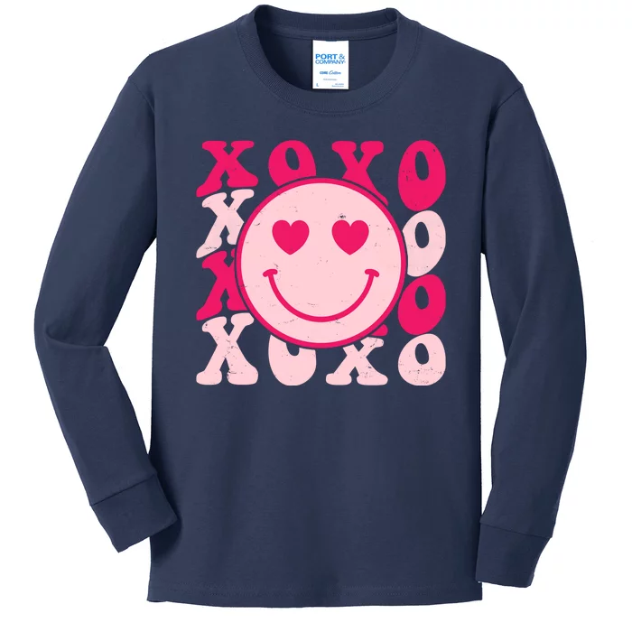 Xoxo Retro Groovy Valentines Day Smile Kids Long Sleeve Shirt