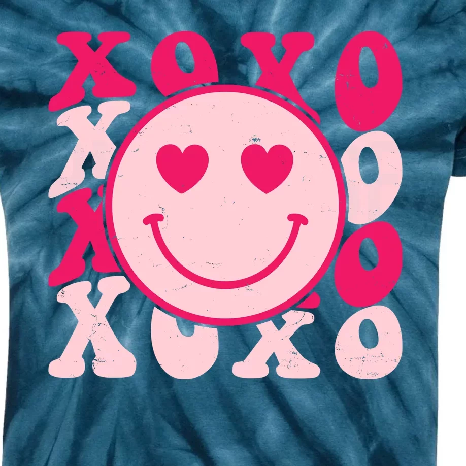 Xoxo Retro Groovy Valentines Day Smile Kids Tie-Dye T-Shirt