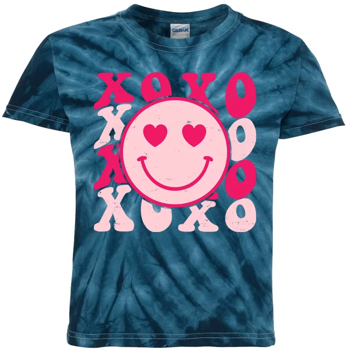 Xoxo Retro Groovy Valentines Day Smile Kids Tie-Dye T-Shirt