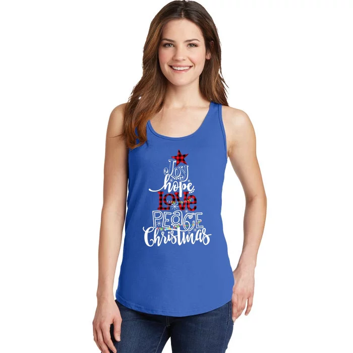 Xmas Red Leopard Buffalo Joy Hope Love Peace Christmas Light Gift Ladies Essential Tank