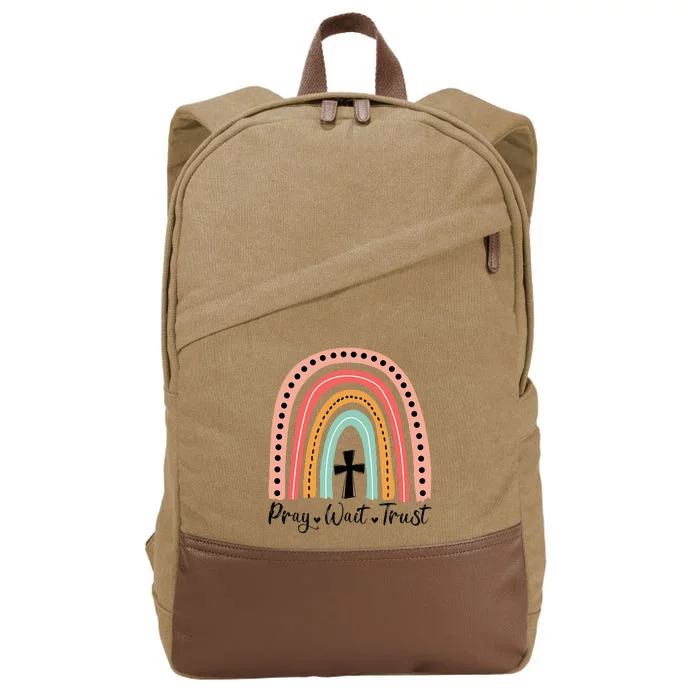 XozL Rainbow Pray Wait Trust Christian Faith Cross Cotton Canvas Backpack