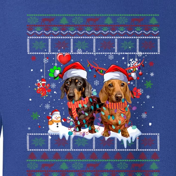 Xmas Reindeer Santa Hat Dachshund Dog Ugly Christmas Gift Toddler Sweatshirt