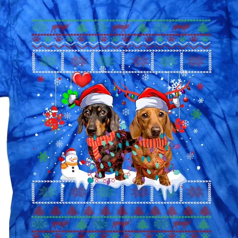 Xmas Reindeer Santa Hat Dachshund Dog Ugly Christmas Gift Tie-Dye T-Shirt