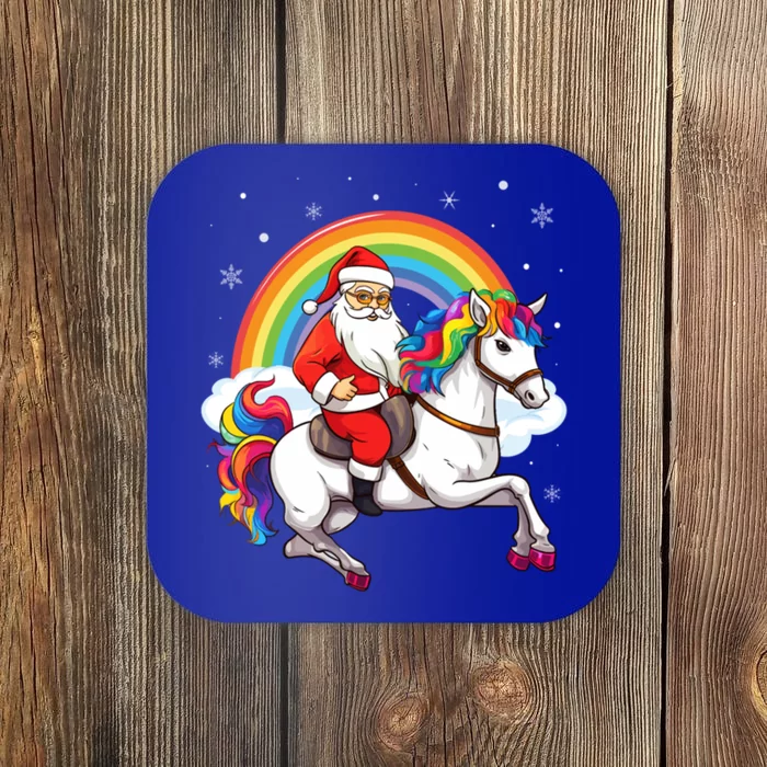 Xmas Rainbow Santa Riding Unicorn Christmas Gift Coaster