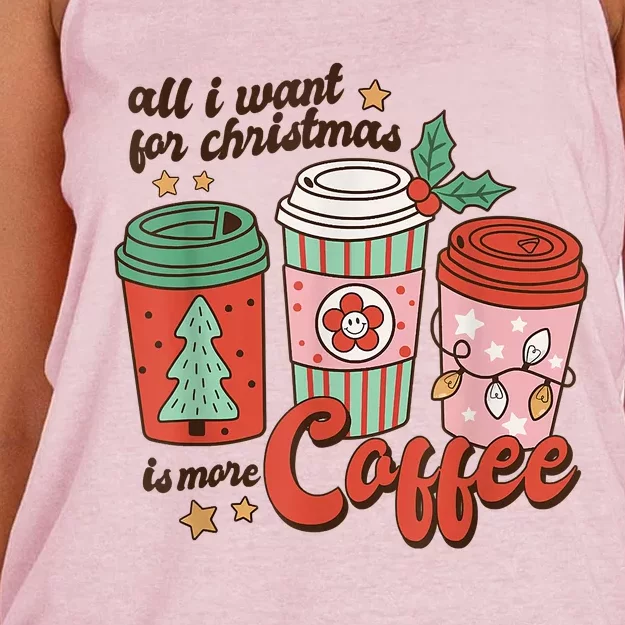 Xmas Shirt All I Want For Christmas Is More Coffee Retro Groovy Funny Women's Knotted Racerback Tank