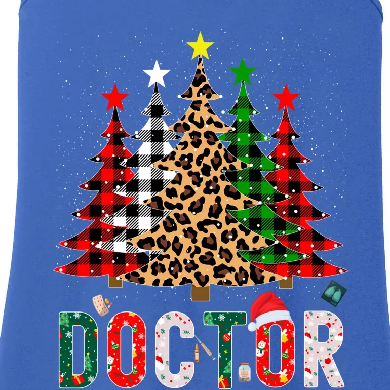 Xmas Santa Doctor Leopard Plaid Print Christmas Trees Gift Ladies Essential Tank