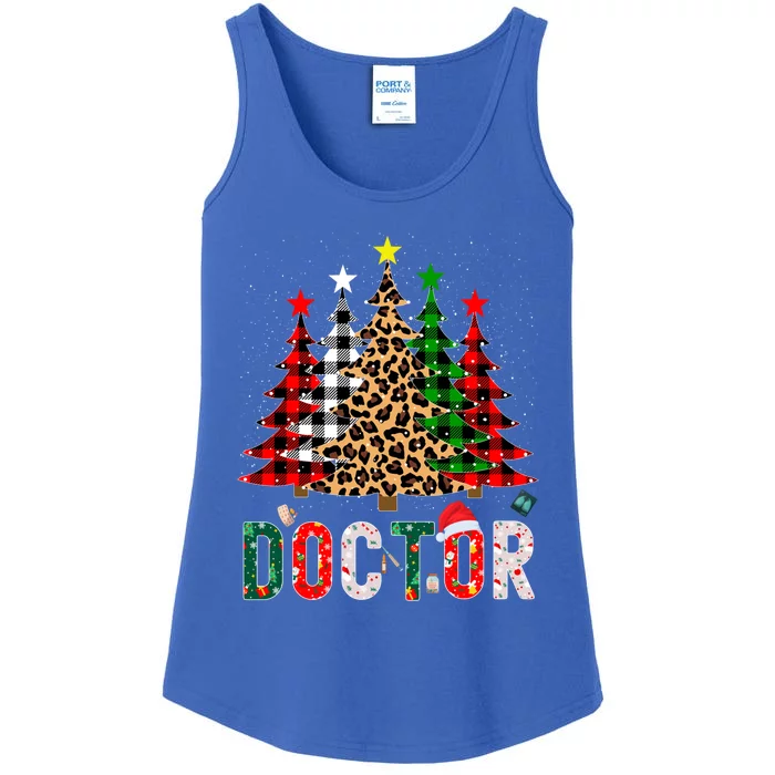 Xmas Santa Doctor Leopard Plaid Print Christmas Trees Gift Ladies Essential Tank