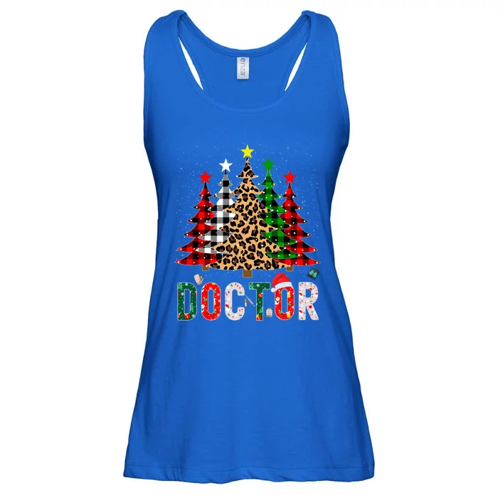 Xmas Santa Doctor Leopard Plaid Print Christmas Trees Gift Ladies Essential Flowy Tank