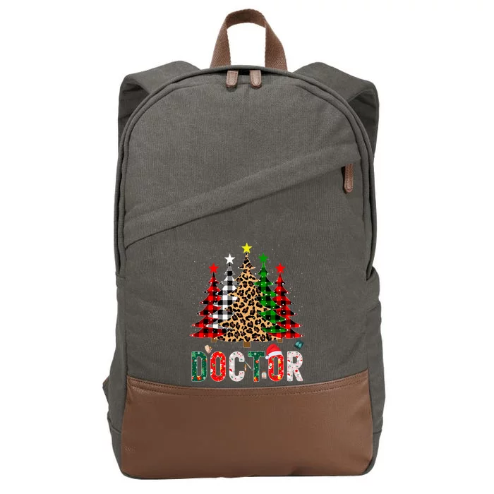 Xmas Santa Doctor Leopard Plaid Print Christmas Trees Gift Cotton Canvas Backpack