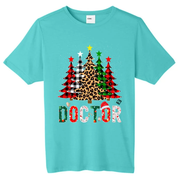 Xmas Santa Doctor Leopard Plaid Print Christmas Trees Gift ChromaSoft Performance T-Shirt