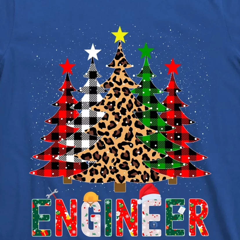 Xmas Santa Engineer Leopard Plaid Print Christmas Trees Gift T-Shirt