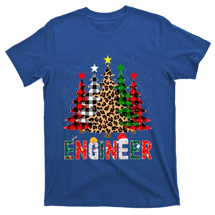 Xmas Santa Engineer Leopard Plaid Print Christmas Trees Gift T-Shirt