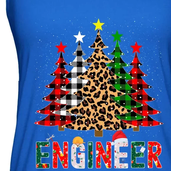 Xmas Santa Engineer Leopard Plaid Print Christmas Trees Gift Ladies Essential Flowy Tank