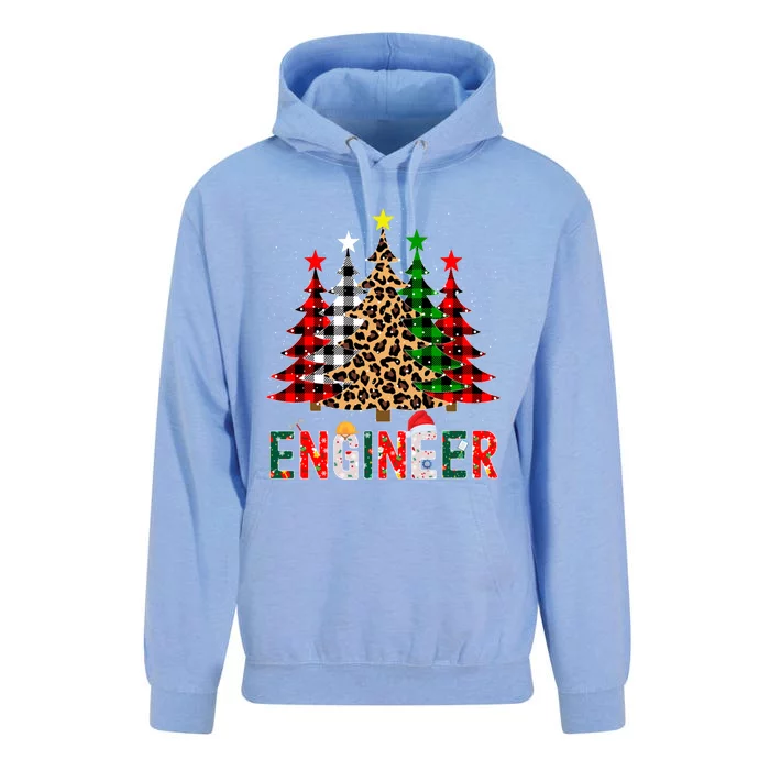 Xmas Santa Engineer Leopard Plaid Print Christmas Trees Gift Unisex Surf Hoodie