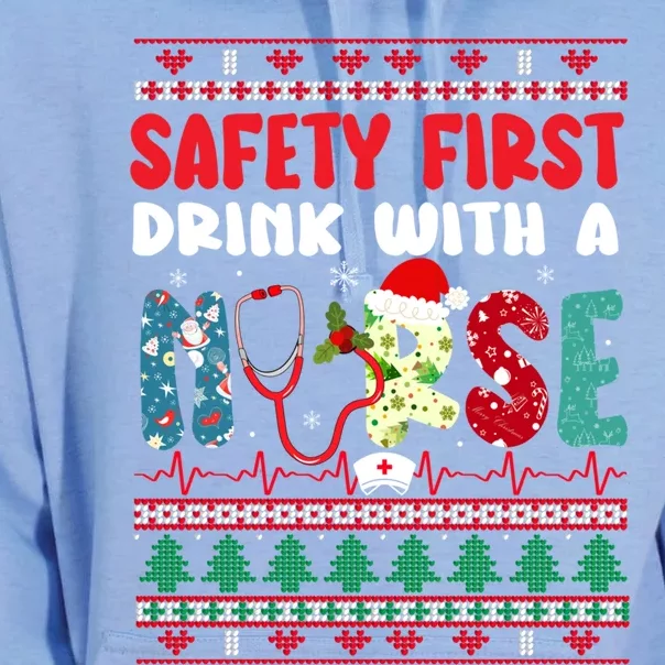 Xmas Safety First With A Nurse Ugly Christmas Gift Unisex Surf Hoodie