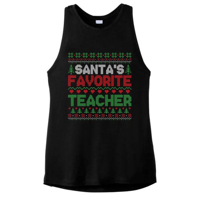 Xmas SantaS Favorite Teacher Funny Ugly Christmas Sweater Funny Gift Ladies Tri-Blend Wicking Tank