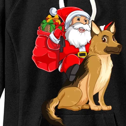 Xmas Squad Funny Santa Riding Ger Shepherd Dog Christmas Funny Gift Women's Fleece Hoodie