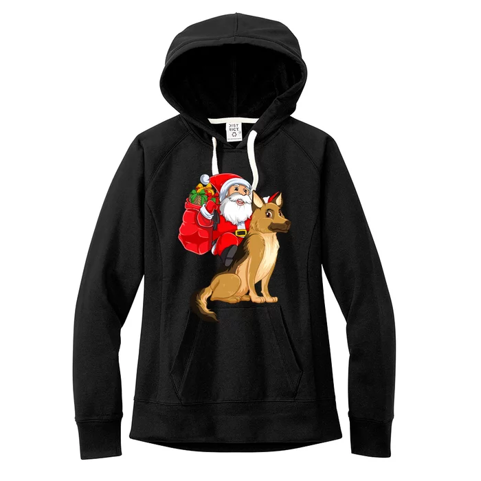 Xmas Squad Funny Santa Riding Ger Shepherd Dog Christmas Funny Gift Women's Fleece Hoodie