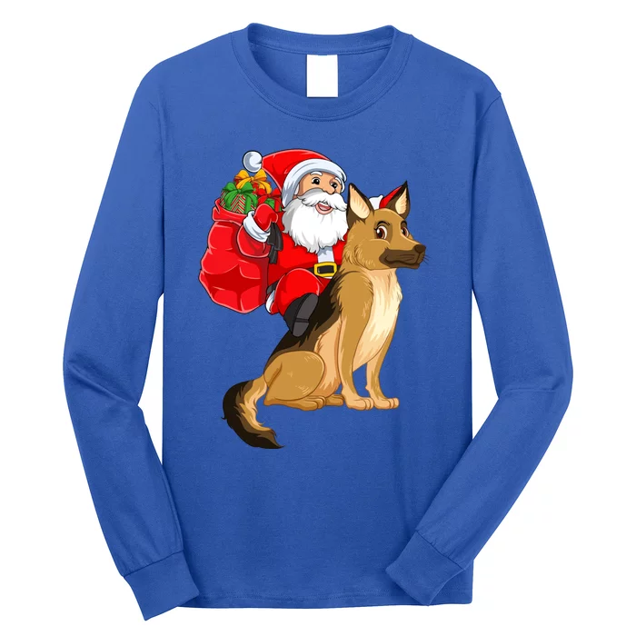 Xmas Squad Funny Santa Riding Ger Shepherd Dog Christmas Funny Gift Long Sleeve Shirt