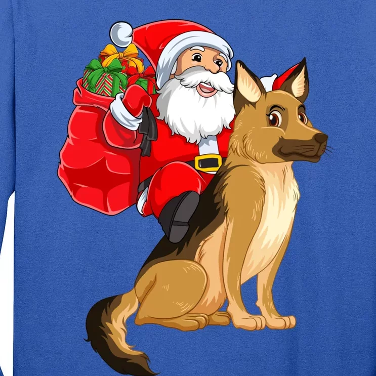 Xmas Squad Funny Santa Riding Ger Shepherd Dog Christmas Funny Gift Tall Long Sleeve T-Shirt