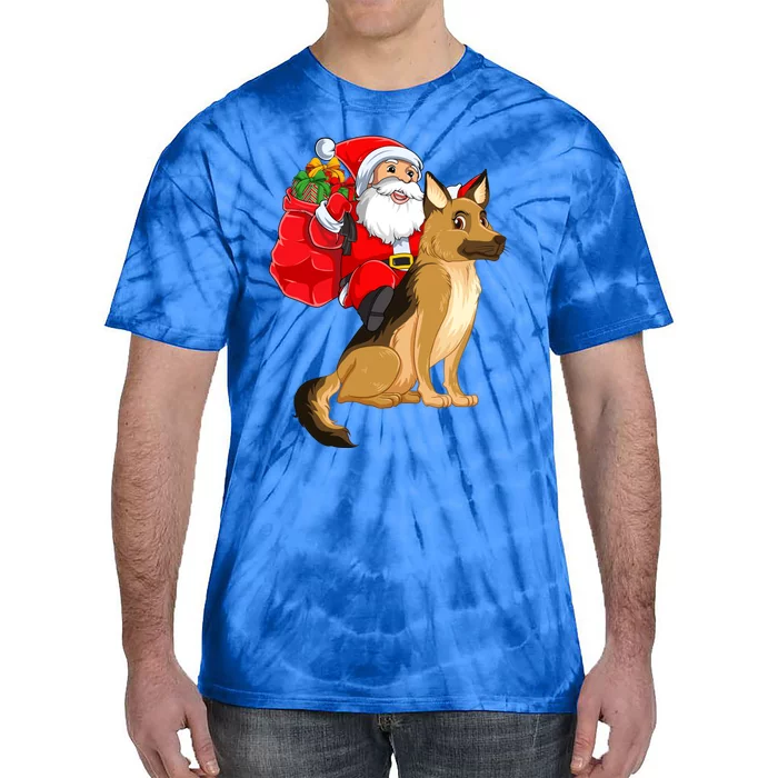 Xmas Squad Funny Santa Riding Ger Shepherd Dog Christmas Funny Gift Tie-Dye T-Shirt