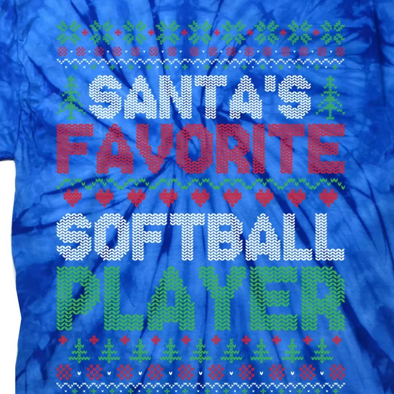 Xmas SantaS Favorite Softball Player Ugly Christmas Sweater Great Gift Tie-Dye T-Shirt