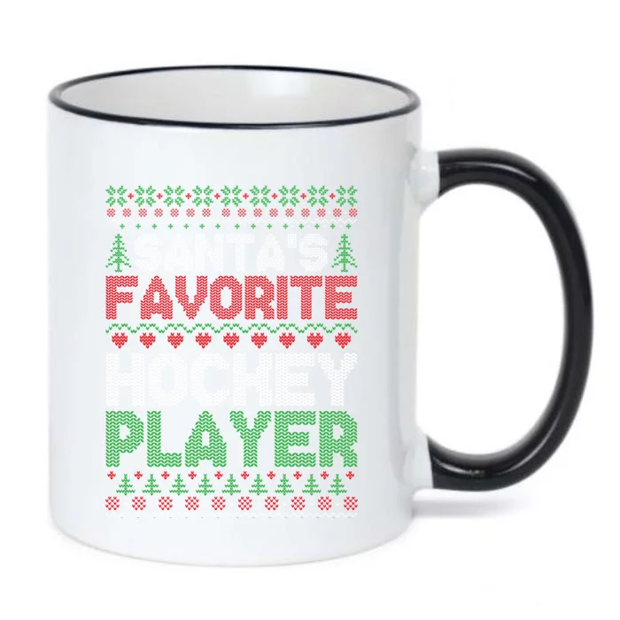 Xmas Santas Favorite Hockey Player Ugly Christmas Sweater Gift Black Color Changing Mug