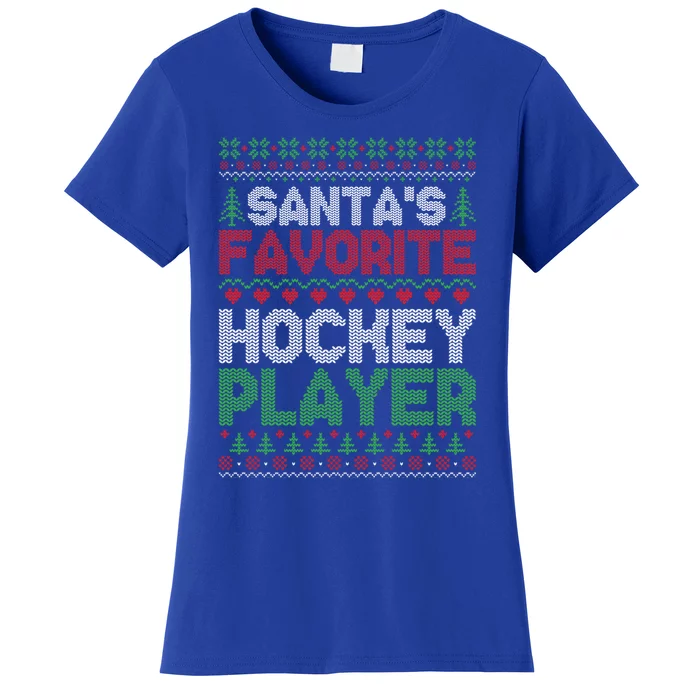 Xmas Santas Favorite Hockey Player Ugly Christmas Sweater Gift Women's T-Shirt