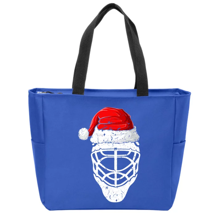 Xmas Santa Hat Christmas Ice Hockey Gift Zip Tote Bag