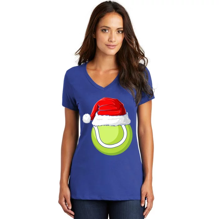 Xmas Santa Hat Christmas Tennis Funny Gift Women's V-Neck T-Shirt