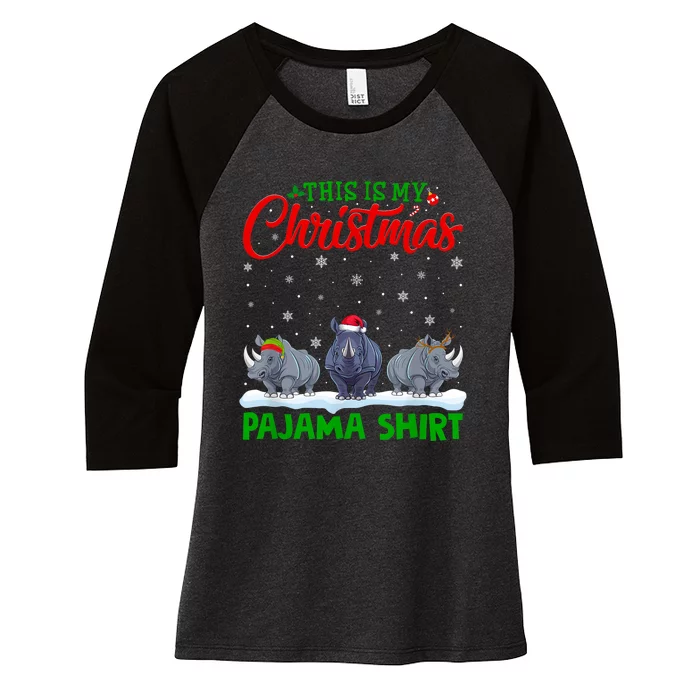 Xmas Santa Hat Reindeer Rhino Christmas Pajama Women's Tri-Blend 3/4-Sleeve Raglan Shirt