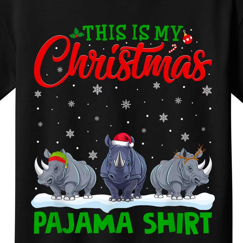 Xmas Santa Hat Reindeer Rhino Christmas Pajama Kids T-Shirt